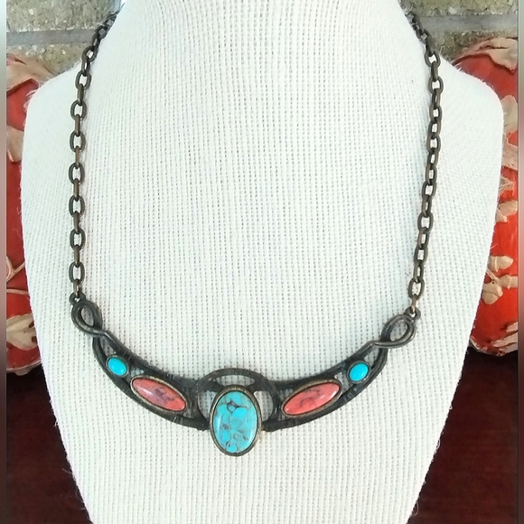 Caroline Emmons Turquoise & Corral, Style Rustic Vibe Bib Necklace - Picture 13 of 13